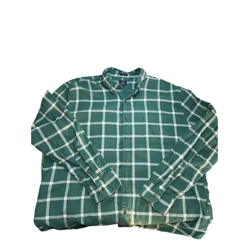 Men's J‎ Crew Double Weave Classic Green Check Button Down Shirt Size XXL